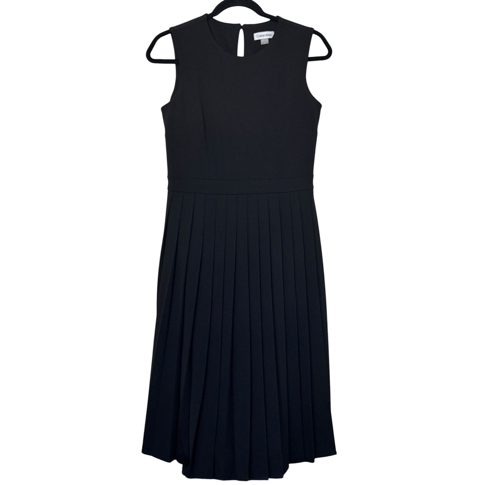 Calvin Klein Black Sleeveless Pleated Fit and Flare Dress Size 4 Cocktail Formal